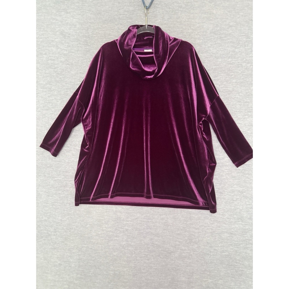 Chico's Travelers Velvet Cowl Neck Tunic Top Purple Size S/M Women 1 2 Oversized